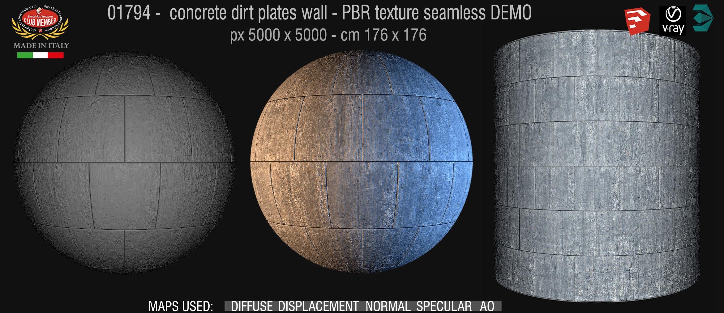 01794 concrete dirt plates wall PBR texture seamless DEMO