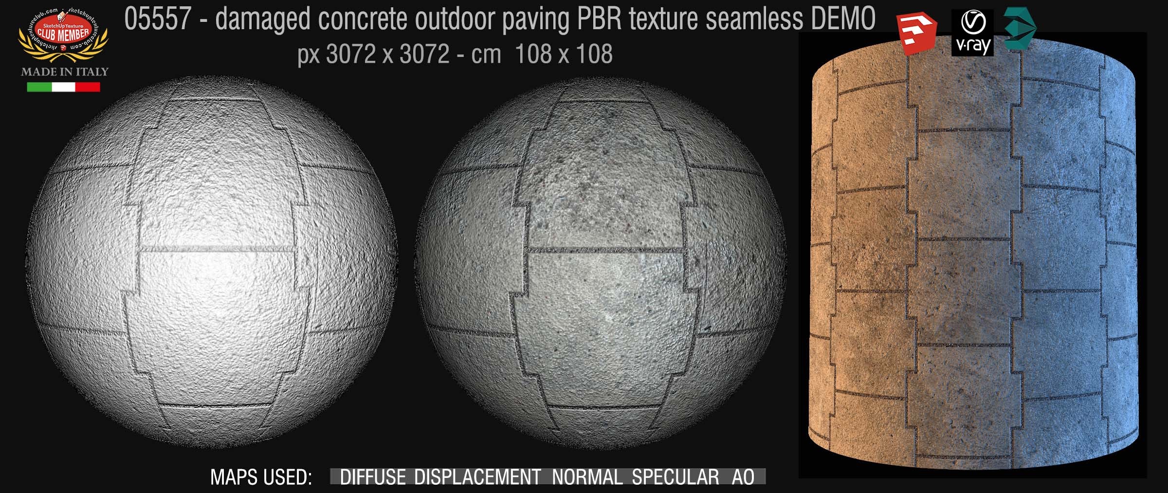 05557 Damaged concrete outdoor paving PBR texture seamless DEMO