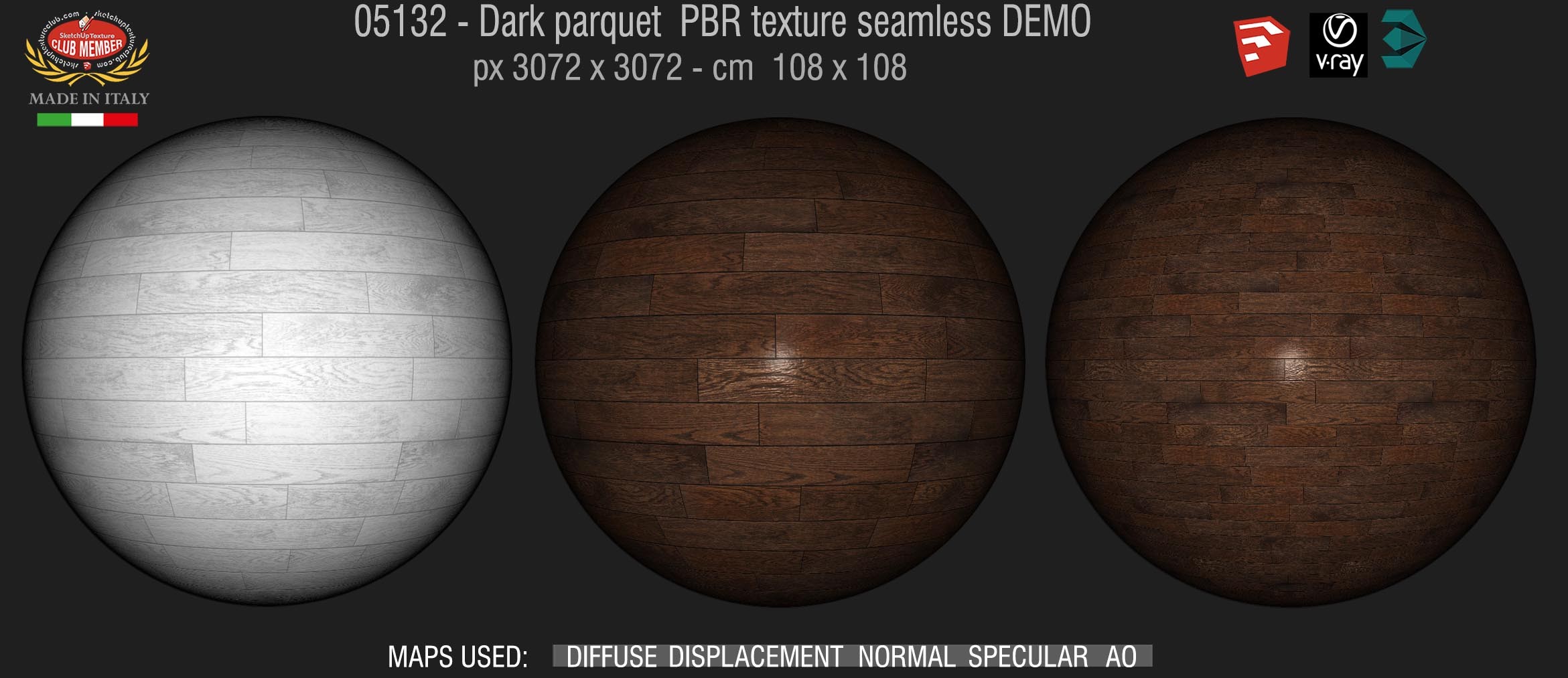 05132 Dark parquet PBR texture seamless DEMO