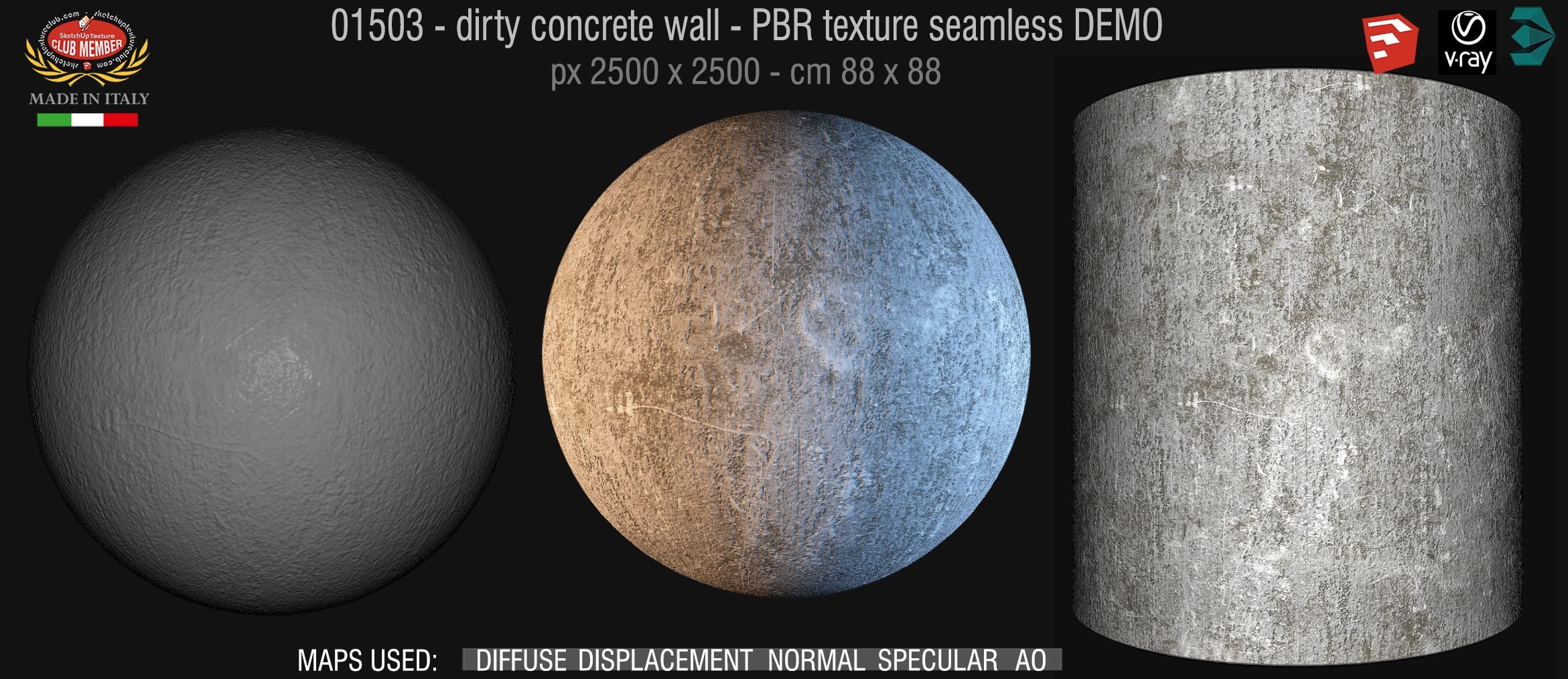 01503 Concrete bare dirty wall PBR texture seamless DEMO