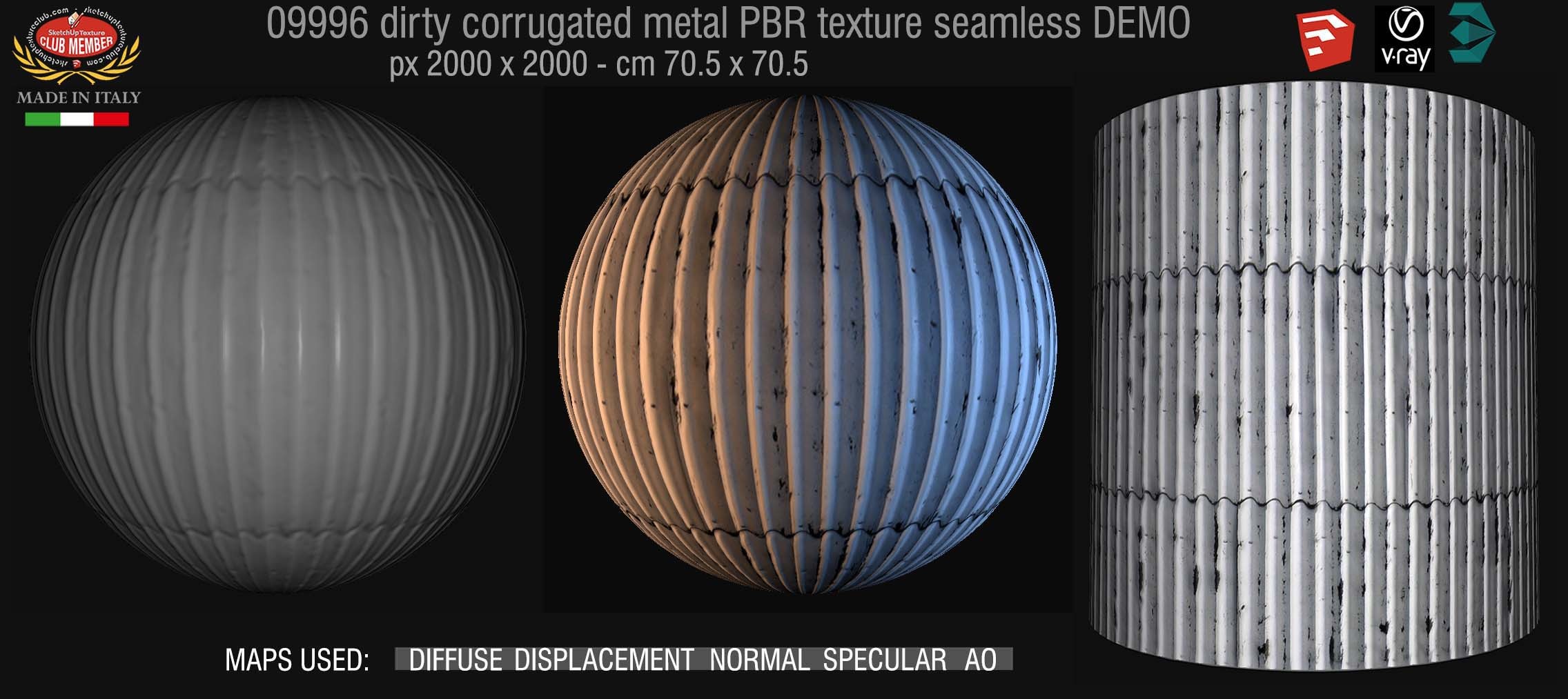 09996 Dirty corrugated metal PBR texture seamless DEMO