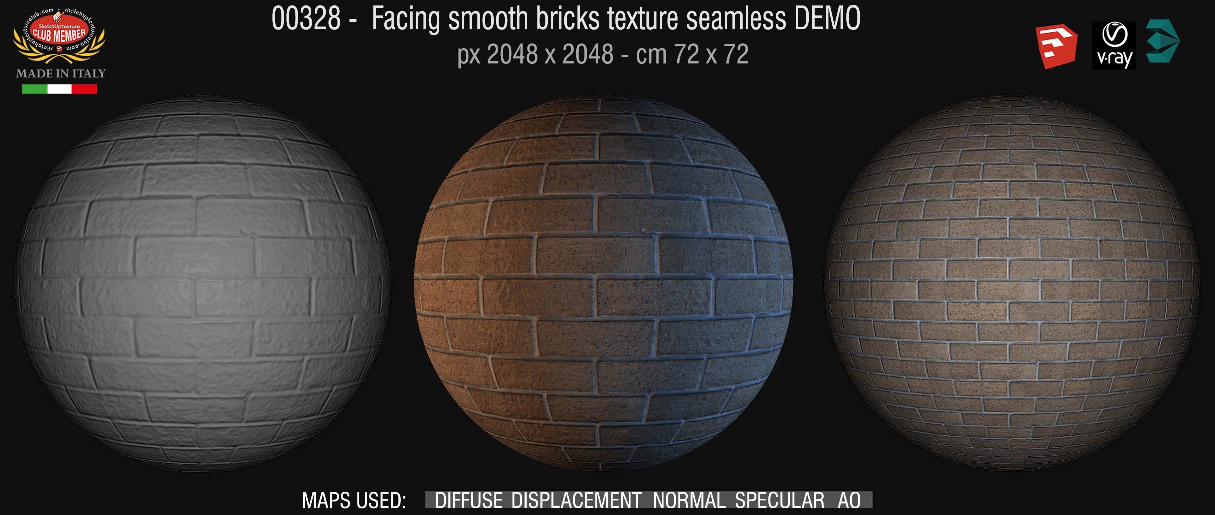 00328 Facing smooth bricks texture seamless + maps DEMO