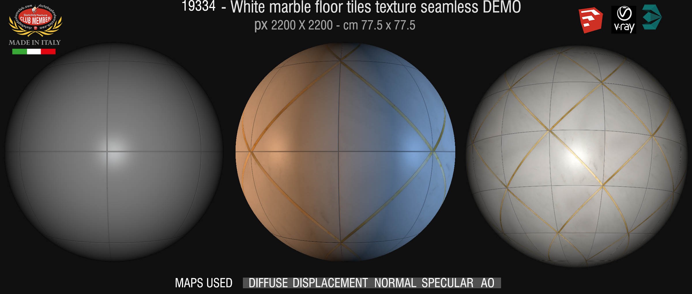 19334 Geometric pattern white marble floor tile texture seamless + maps DEMO