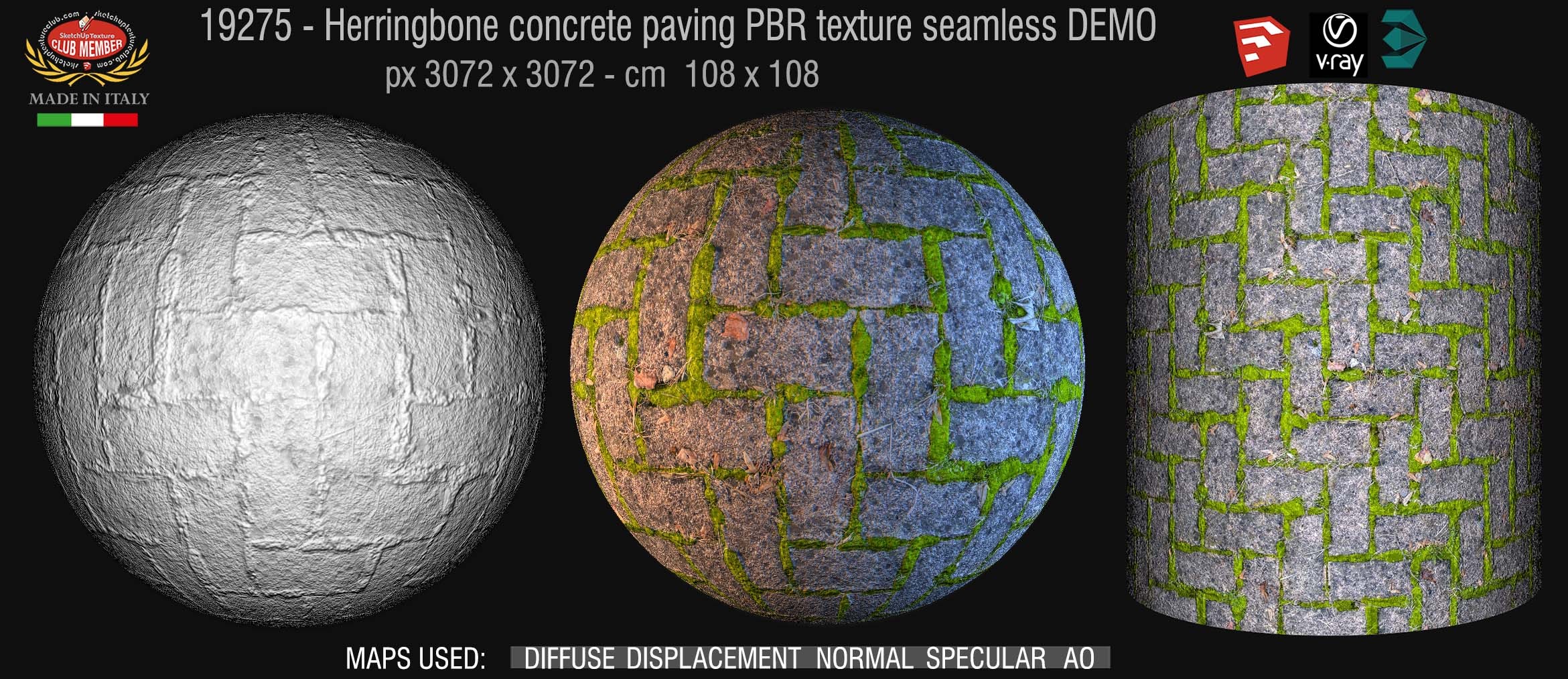 19275 Herringbone concrete paving PBR texture seamless DEMO