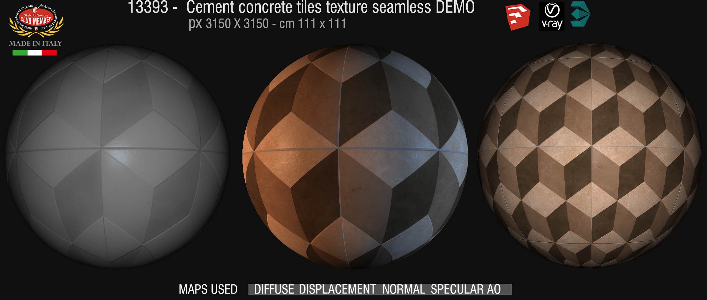 13393  Cement concrete tile texture seamless + maps DEMO