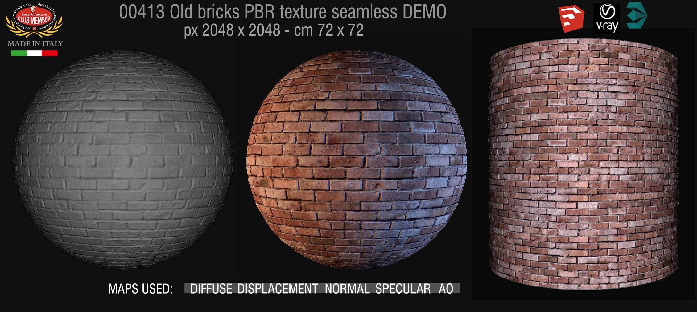 00413 Old bricks PBR texture seamless DEMO