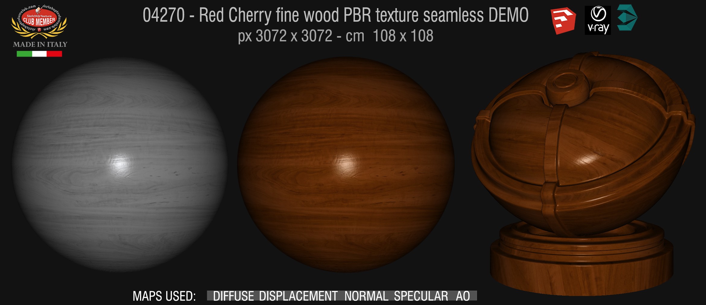 04270 Red Cherry fine wood PBR texture seamless DEMO