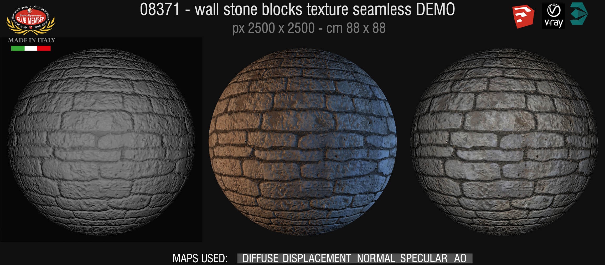 08371 HR Wall stone with regular blocks texture + maps DEMO