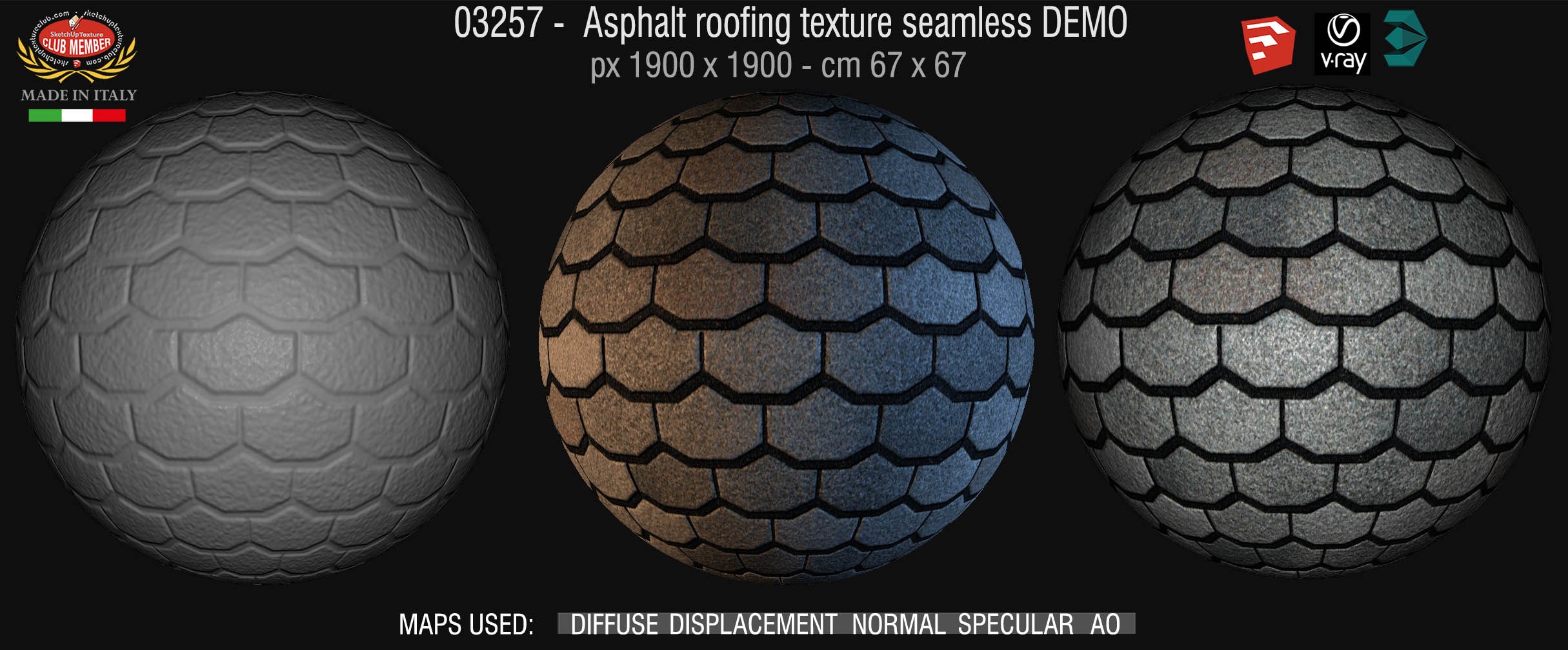 03257 Asphalt roofing texture seamless + maps DEMO