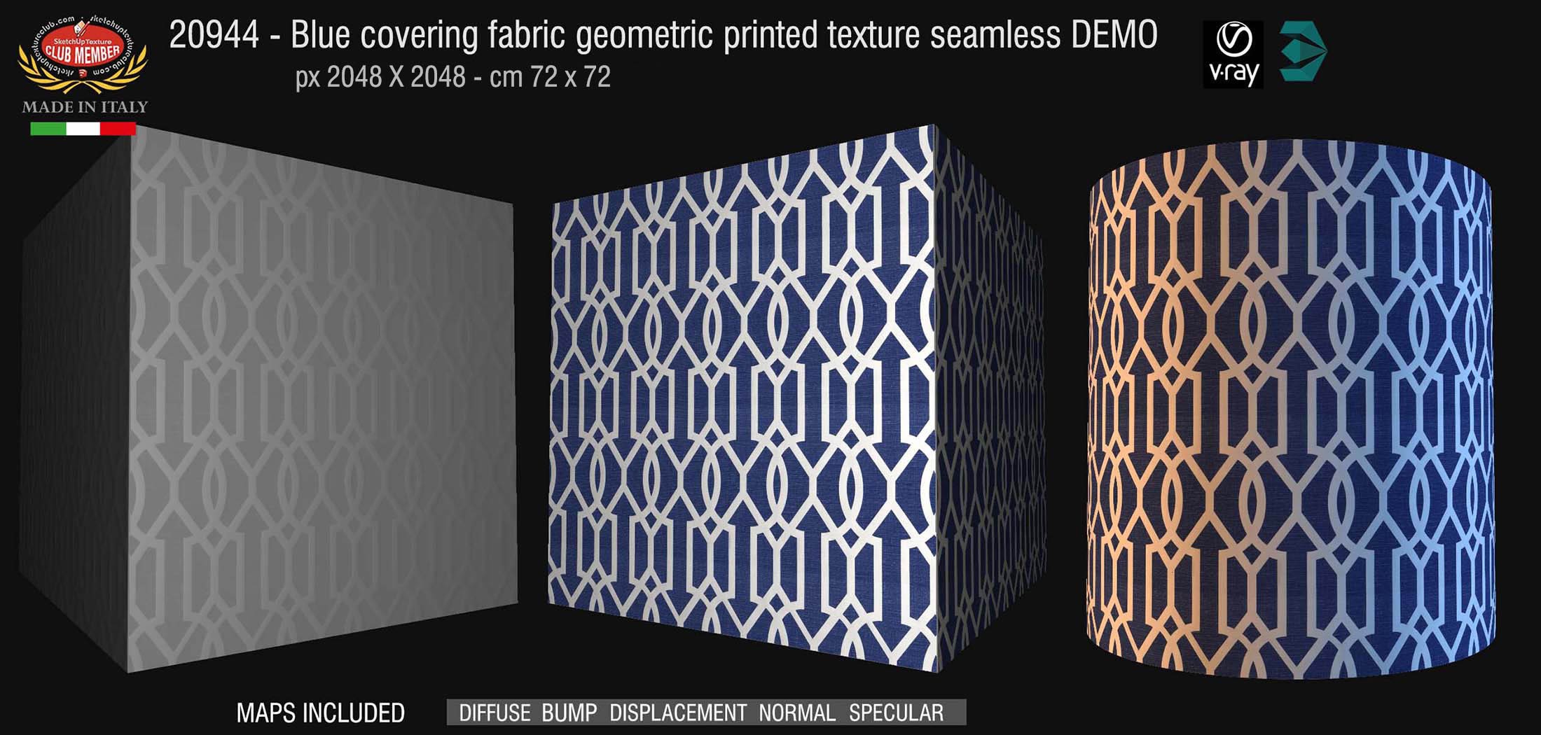 20944 Blue covering fabric geometric printed texture + maps DEMO