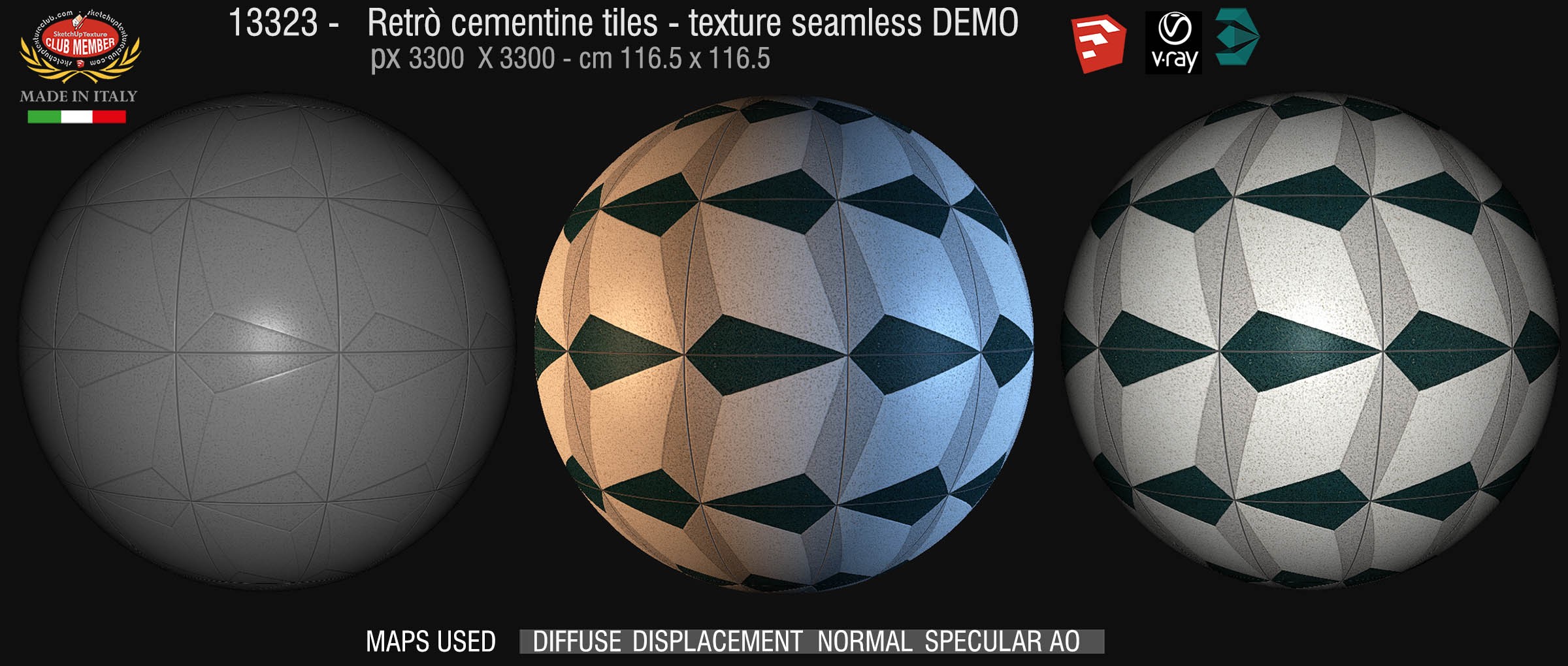 13323 Cement concrete tile texture seamless + maps DEMO