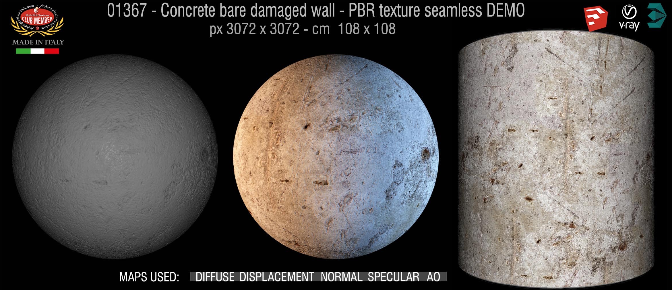 01367 Concrete bare damaged wall PBR texture seamless DEMO