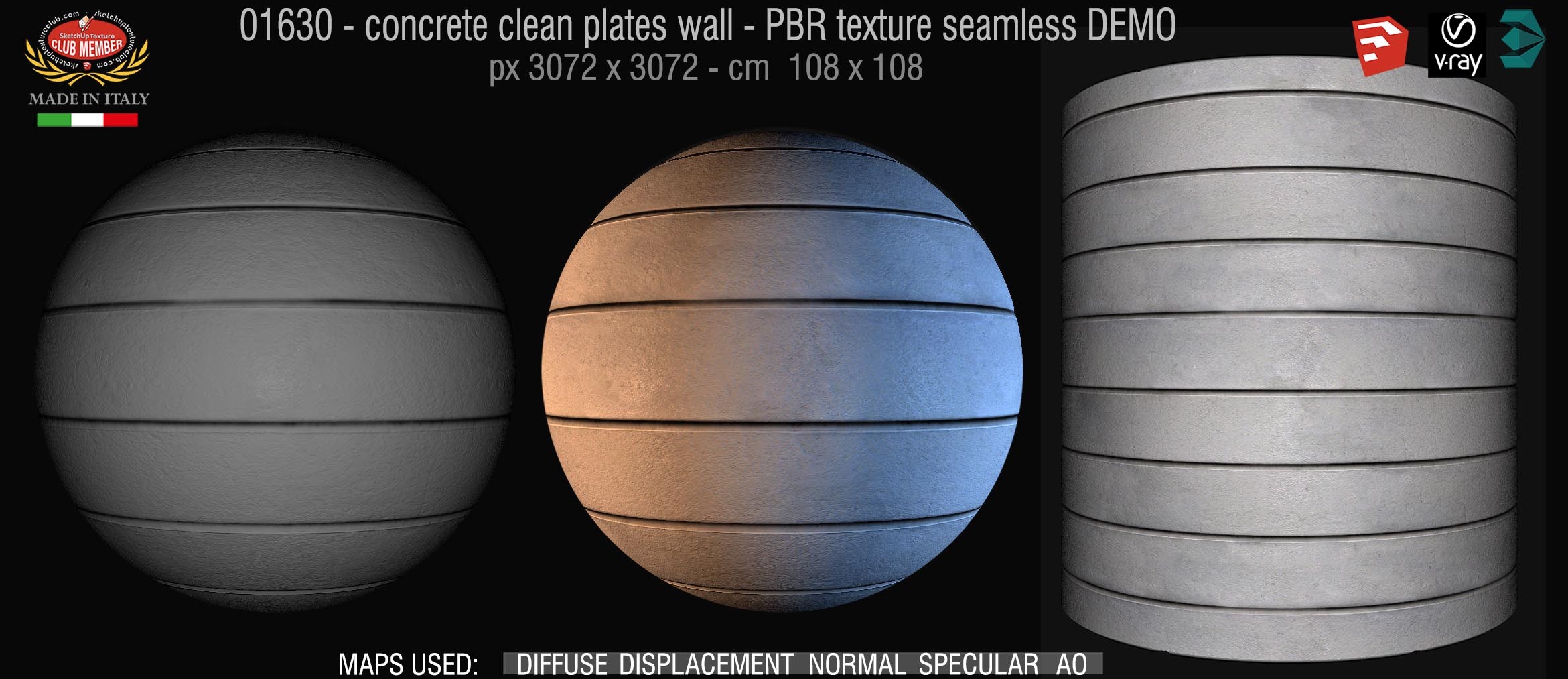 01630 concrete clean plates wall PBR texture seamless DEMO