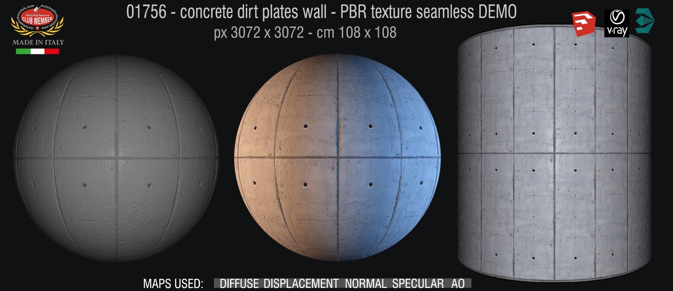 01756 concrete dirt plates wall PBR texture seamless DEMO