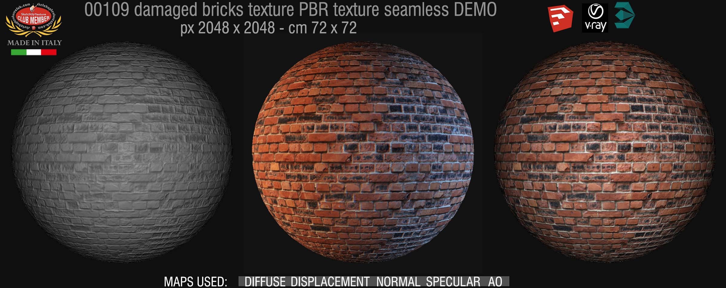 00109 Damaged bricks PBR texture seamless DEMO