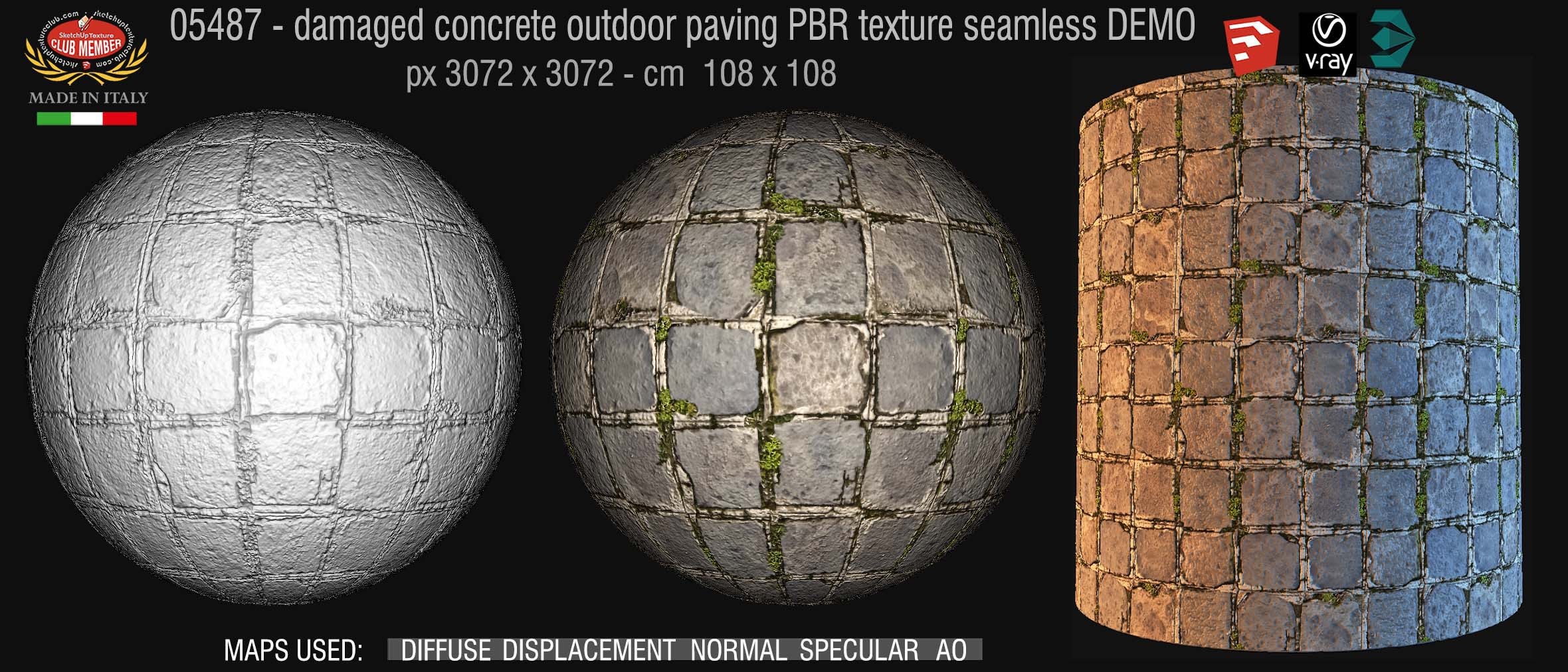 05487 Damaged concrete outdoor paving PBR texture seamless DEMO