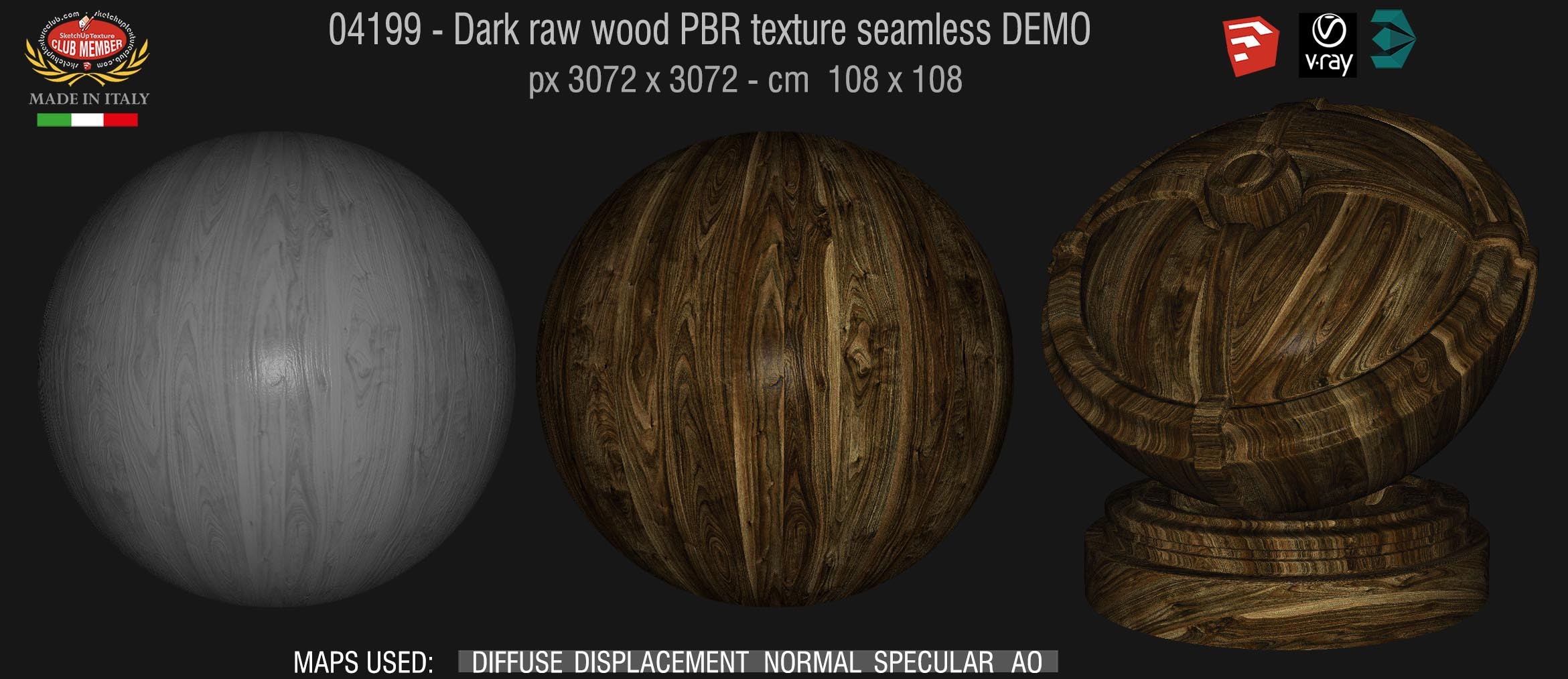 04199 Dark raw wood PBR texture seamless DEMO