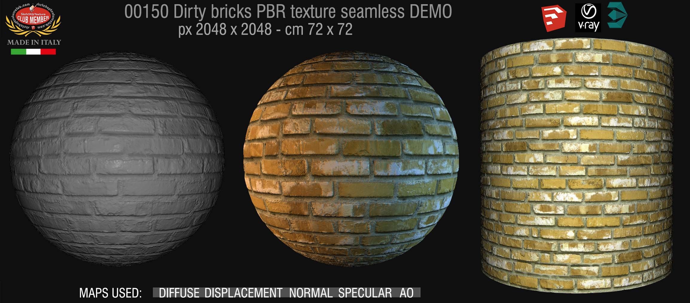 00150 Dirty bricks PBR texture seamless DEMO