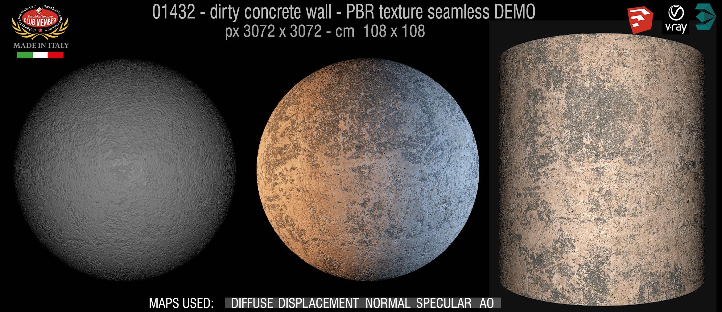 01432 Concrete bare dirty wall PBR texture seamless DEMO