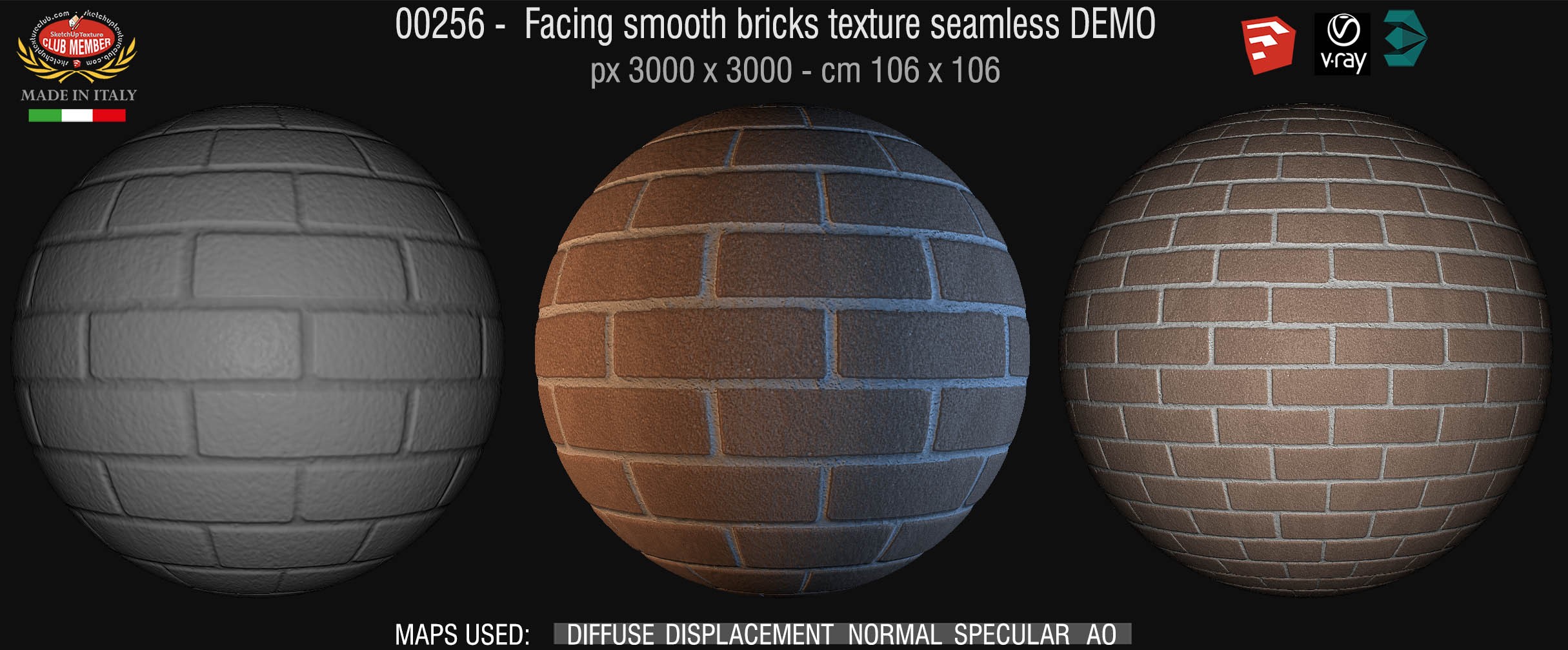 00257 Facing smooth bricks texture seamless + maps DEMO