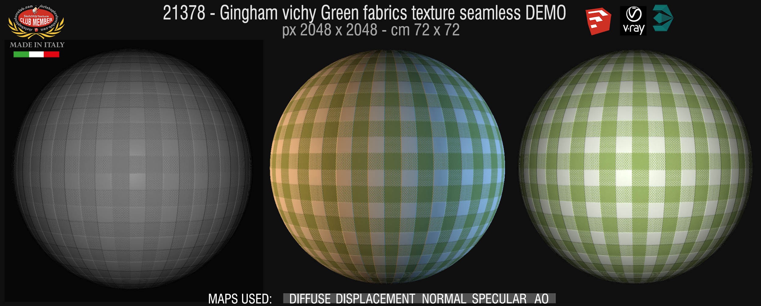 21378 Gingham vichy green fabrics texture + maps DEMO