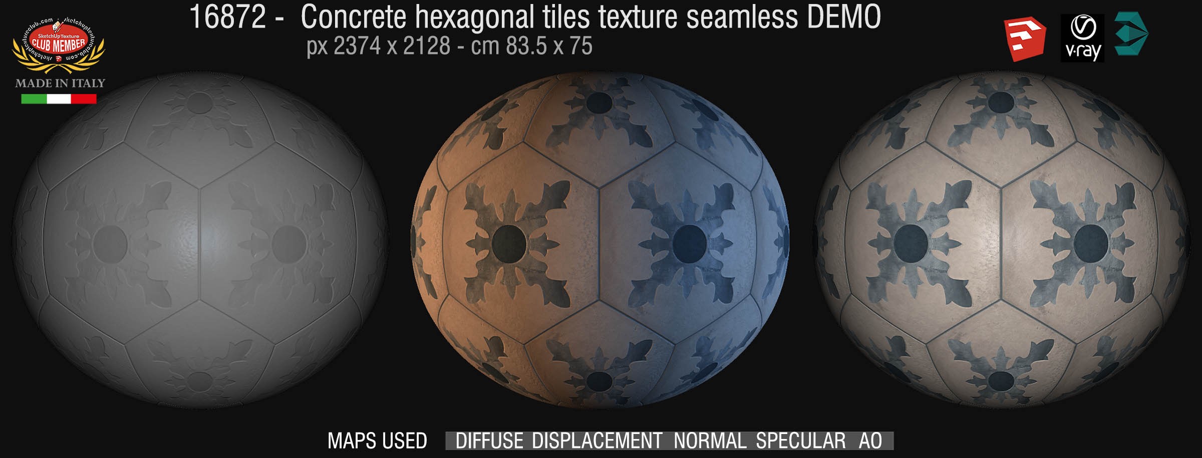 16872 Concrete Hexagonal tile texture seamless + maps DEMO