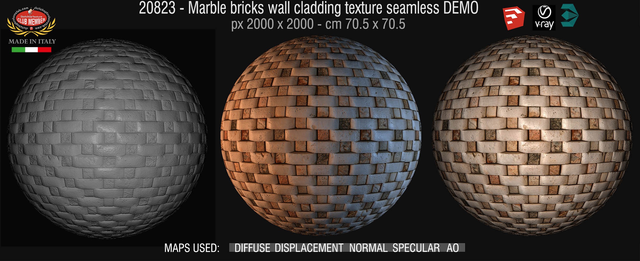 20823 Marble bricks wall cladding texture seamless and maps