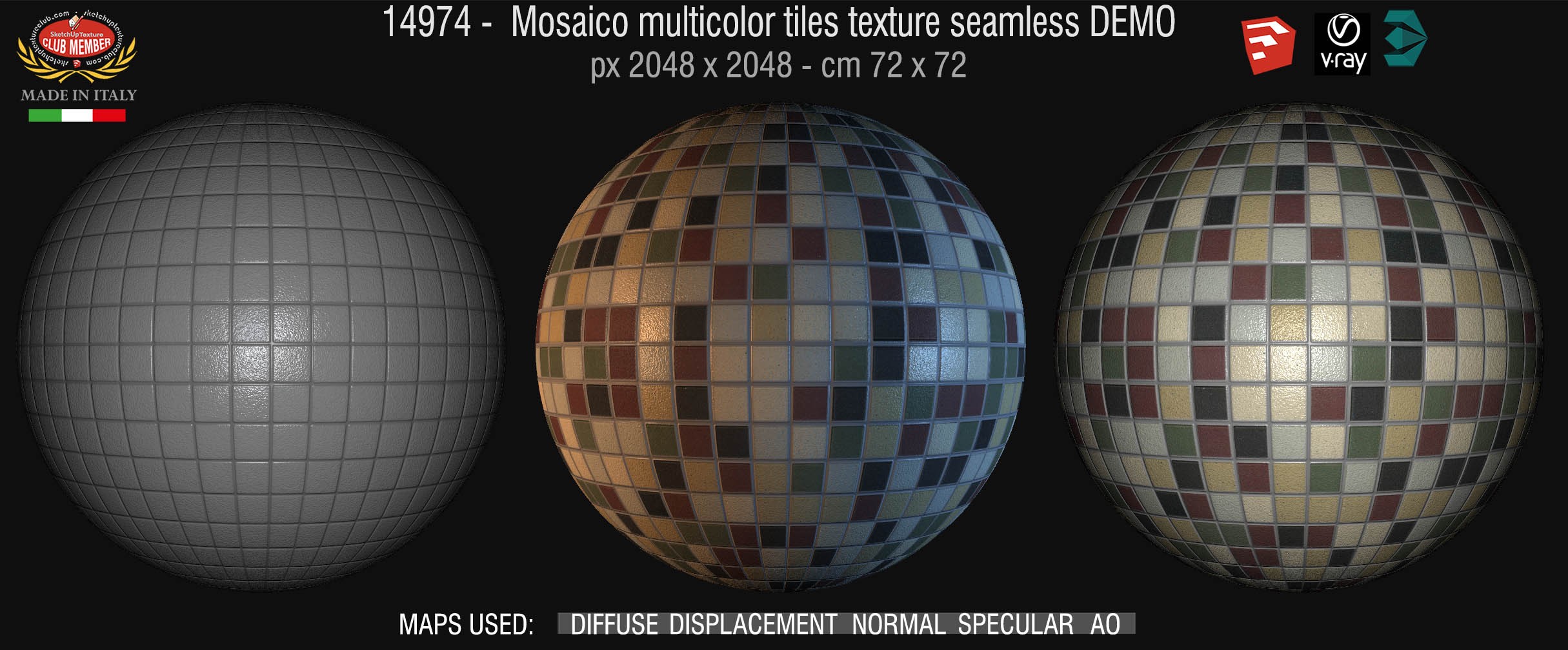 14974 Mosaico multicolor tiles texture seamless + maps DEMO