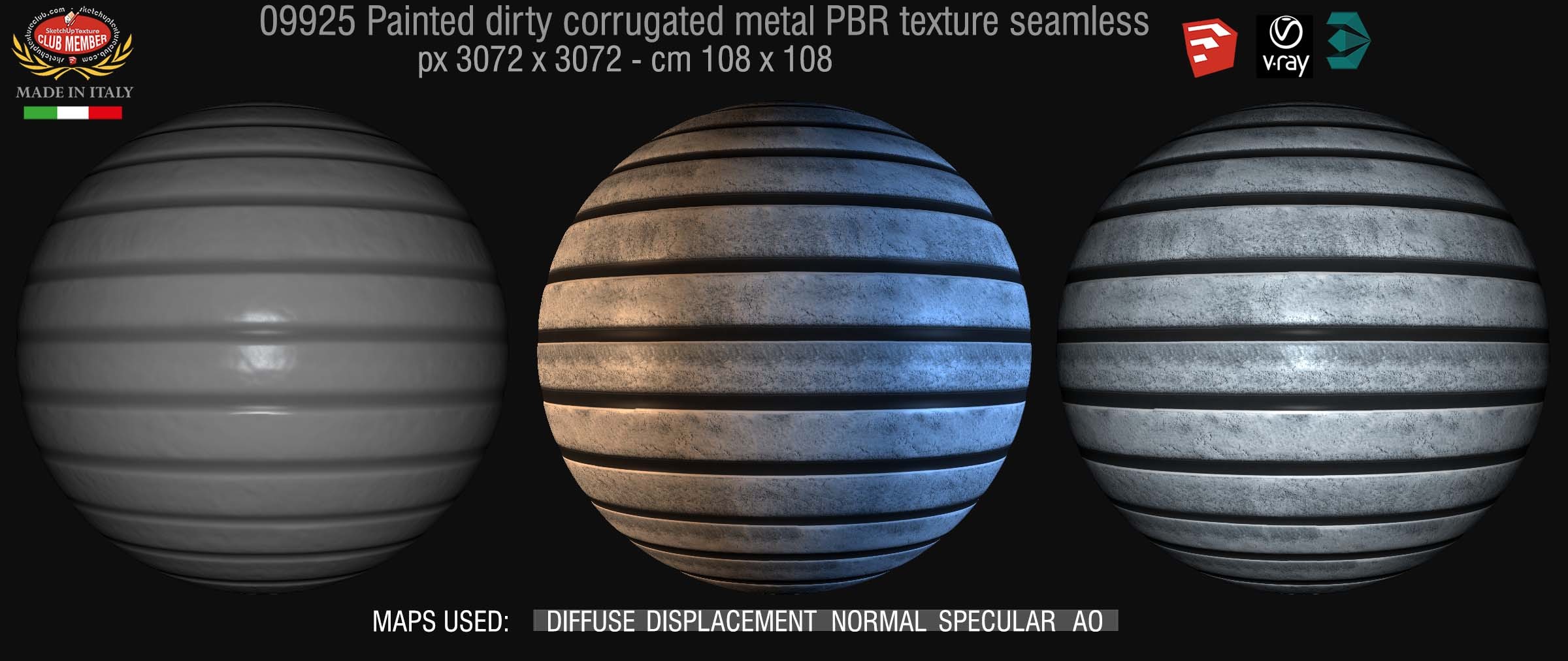 09925 Painted dirty corrugated metal PBR texture seamless DEMO