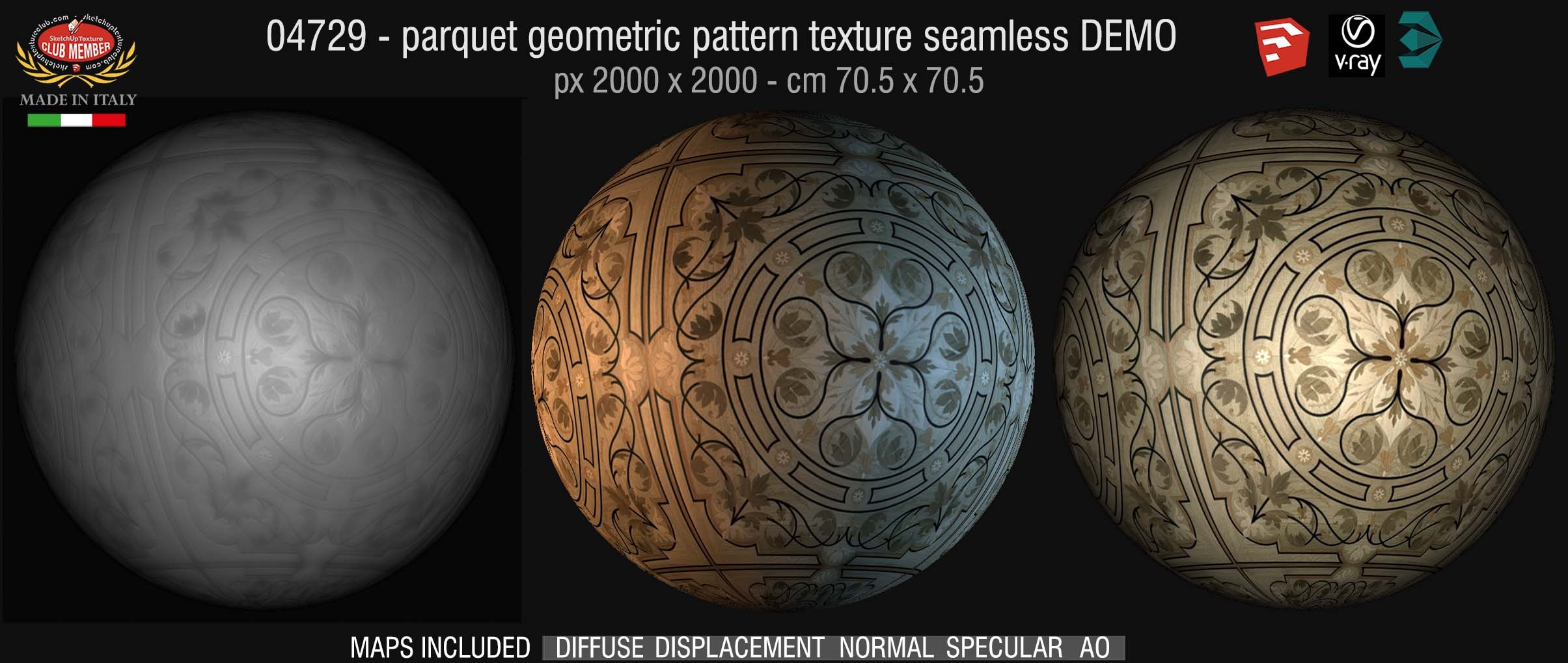 04729 HR Parquet geometric pattern texture seamless + maps DEMO