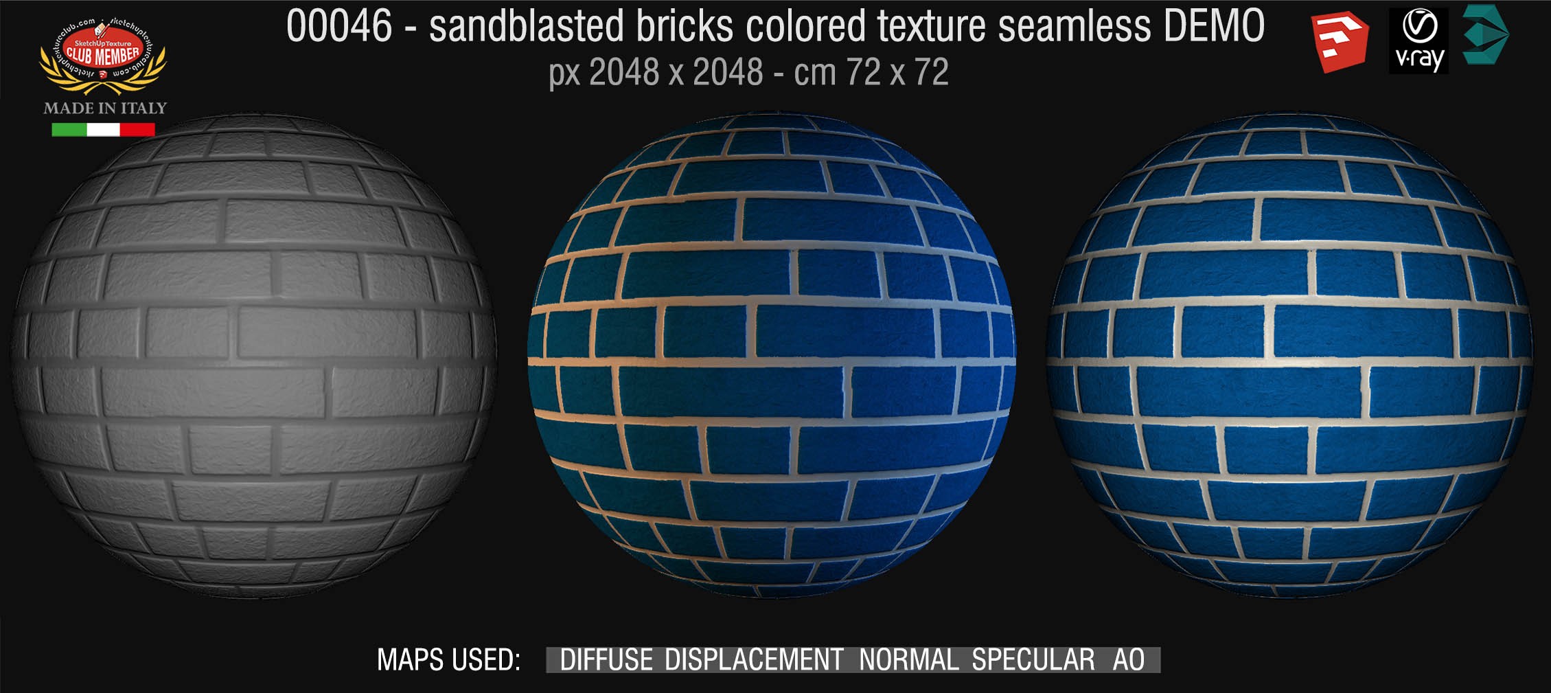 00046 Sandblasted bricks colored texture seamless + maps DEMO