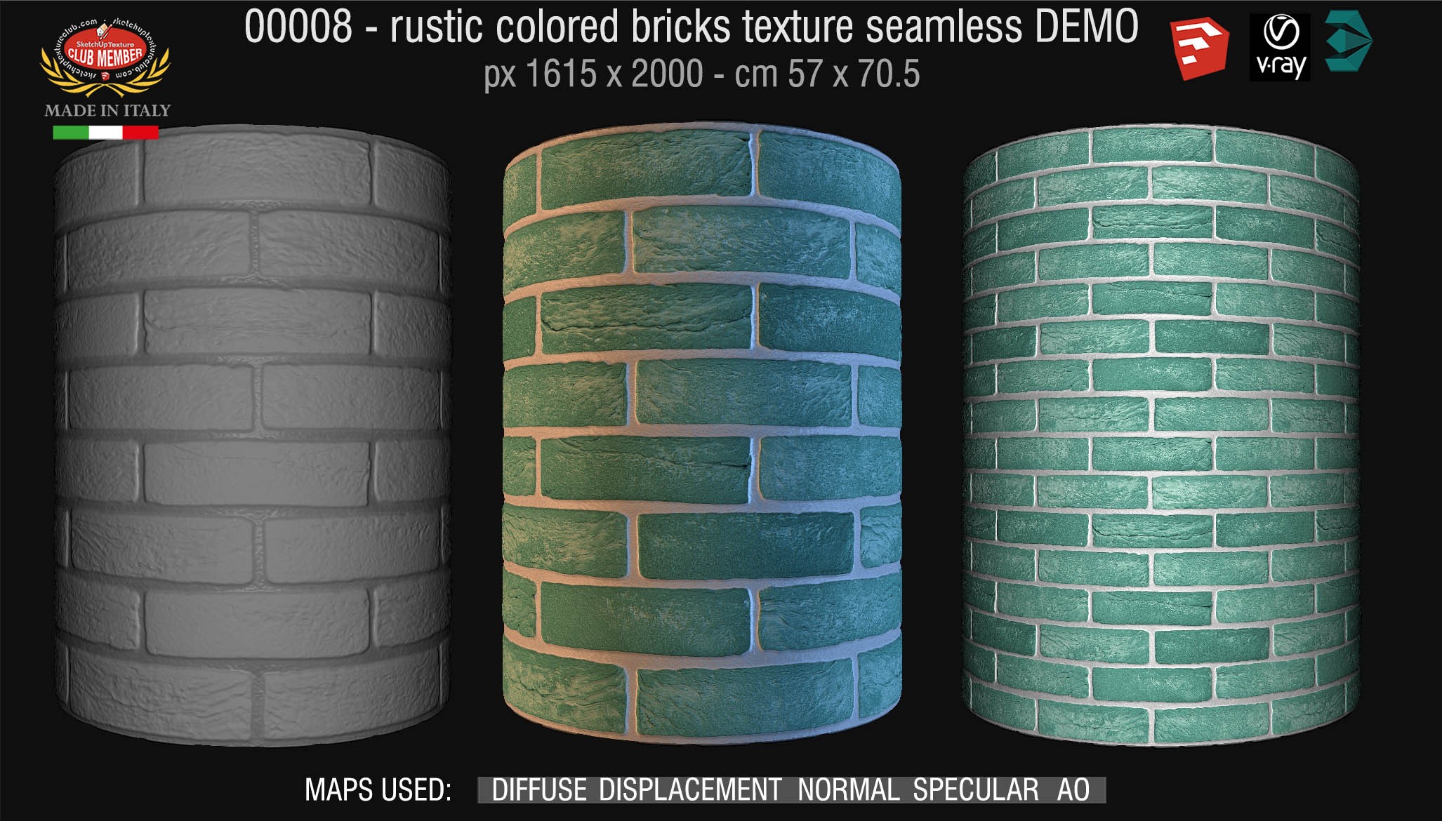 00008 colored rustic bricks texture seamless + maps DEMO