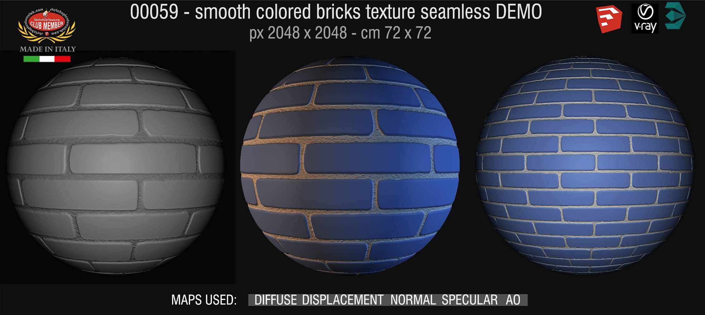 00059 smooth colored bricks texture seamless + maps DEMO
