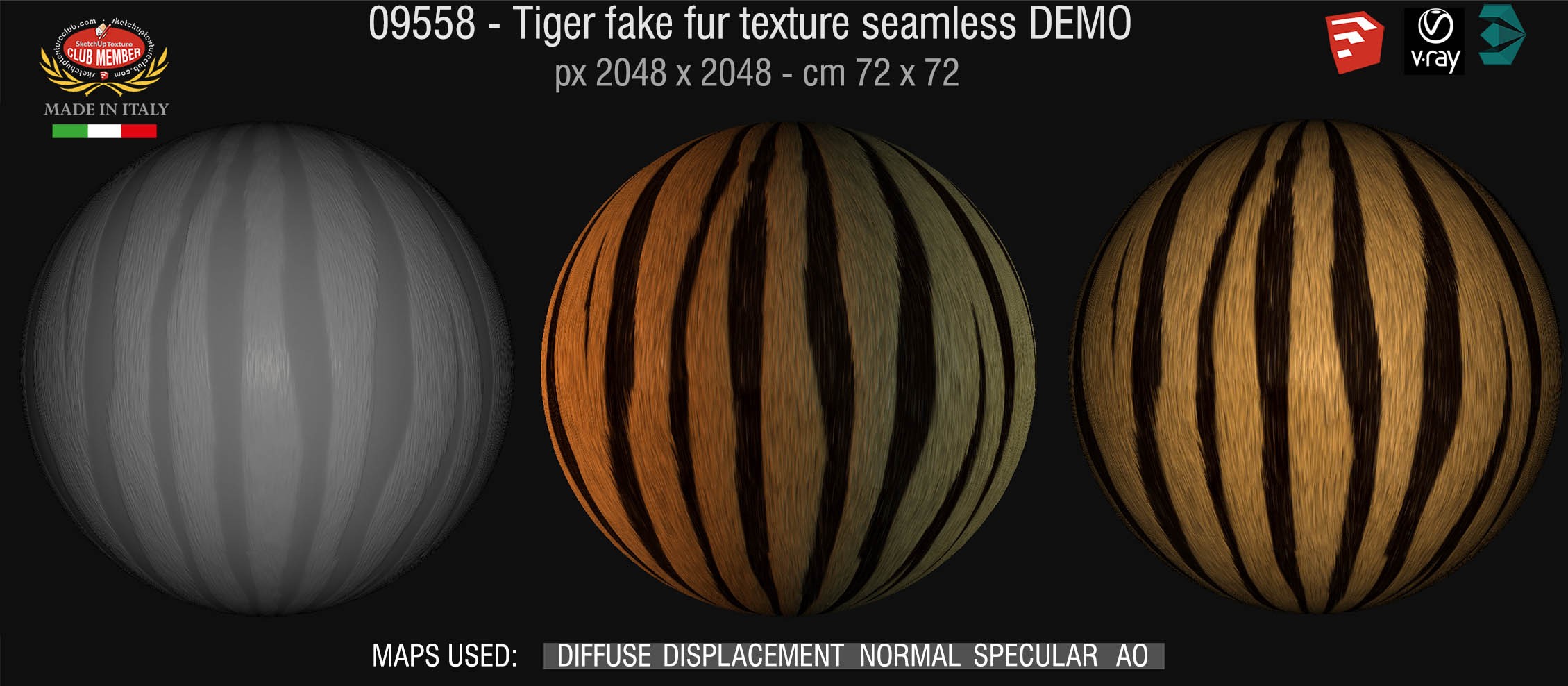 09558 Tiger fake fur texture seamless + maps DEMO