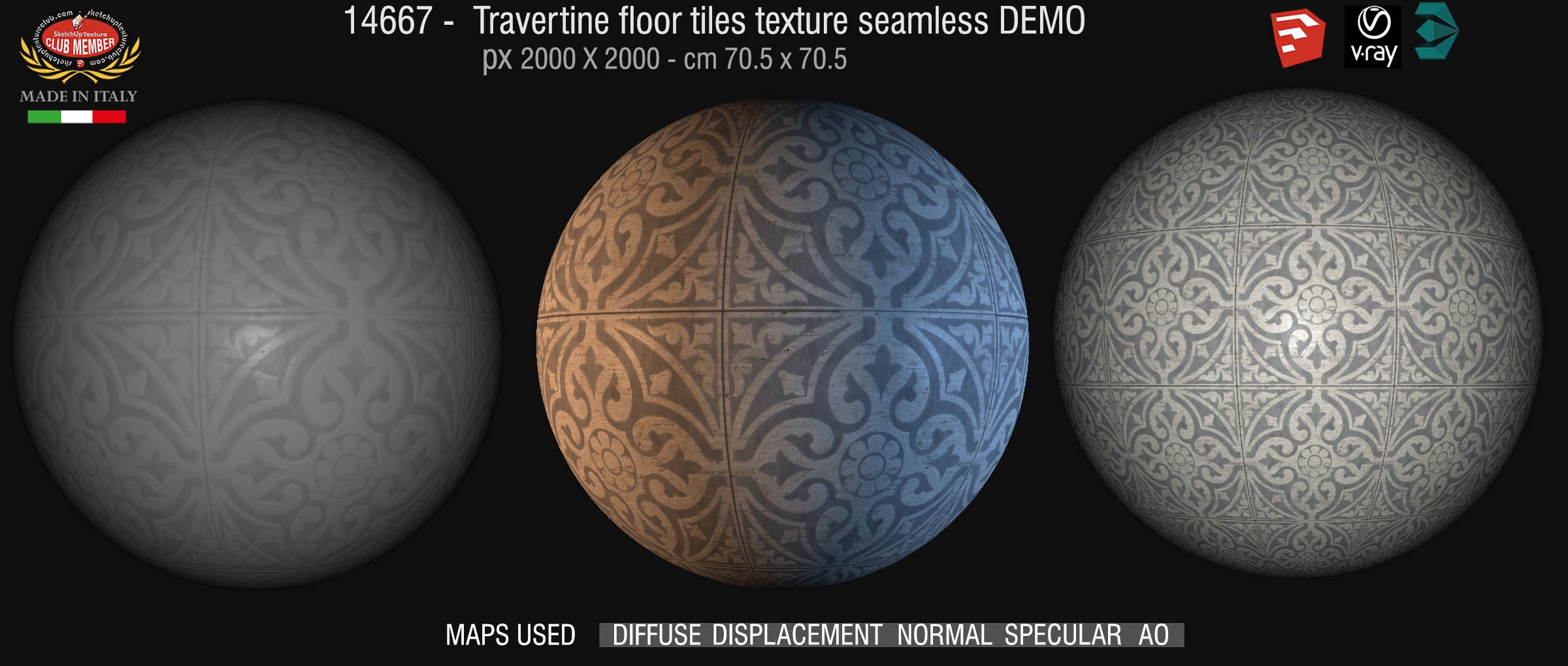 14667 Travertine floor tile texture seamless + maps DEMO