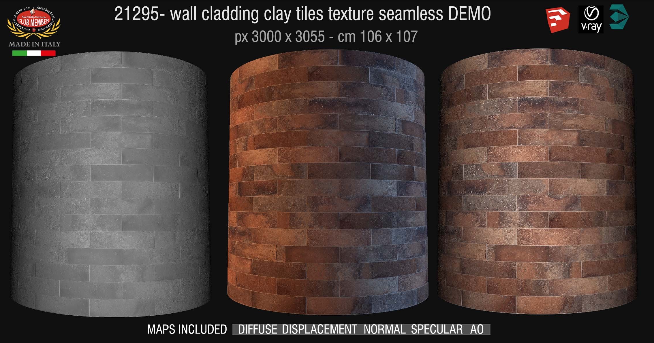 21295 Wall cladding clay tiles texture + maps DEMO