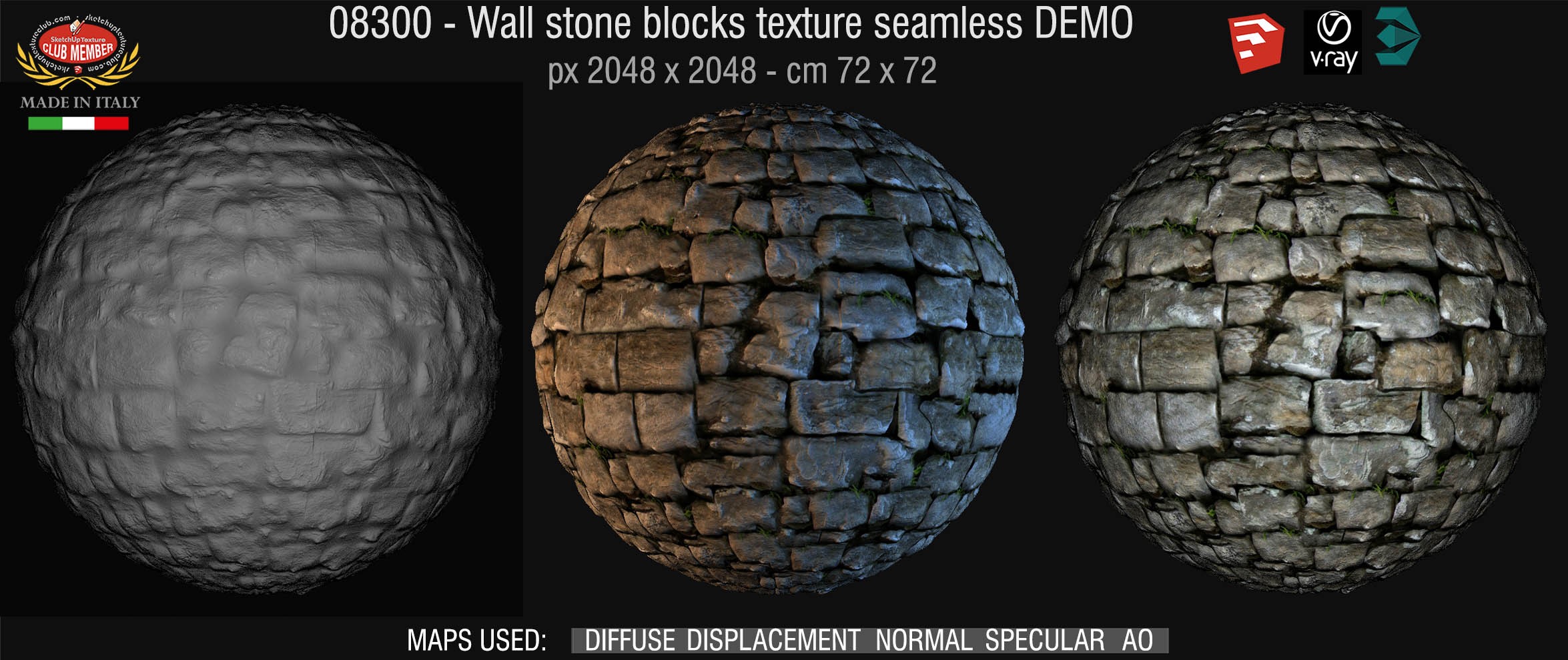 08300 HR Wall stone with regular blocks texture + maps DEMO