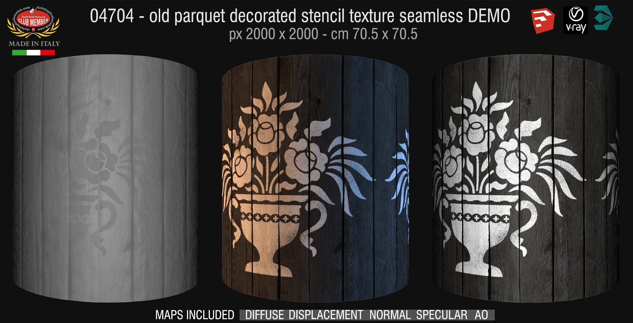 04704 HR Parquet decorated stencil texture seamless + maps DEMO