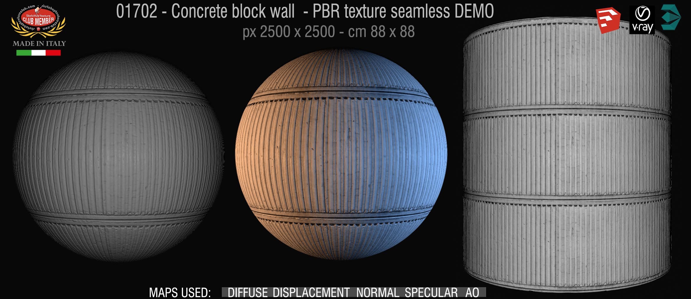 01702 Concrete block wall PBR texture seamless DEMO