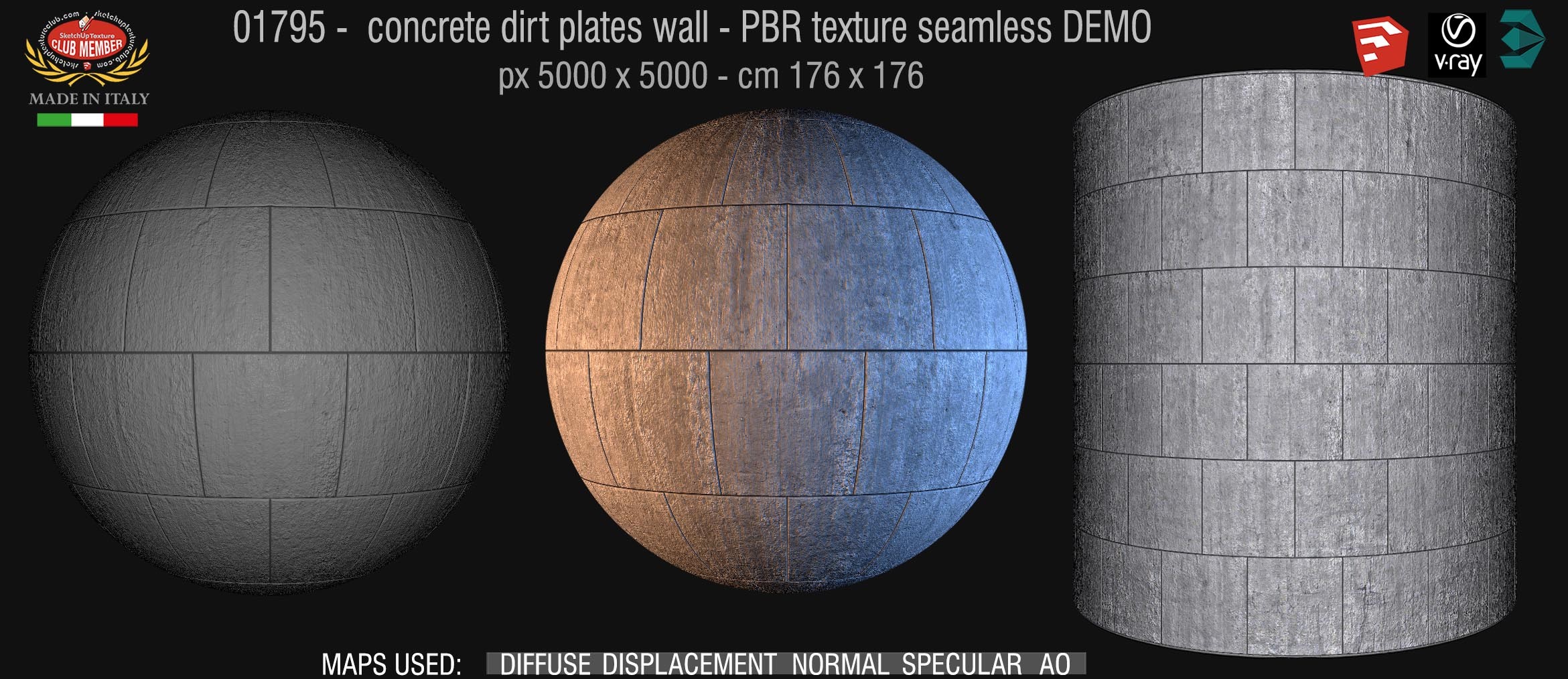 01795 concrete dirt plates wall PBR texture seamless DEMO