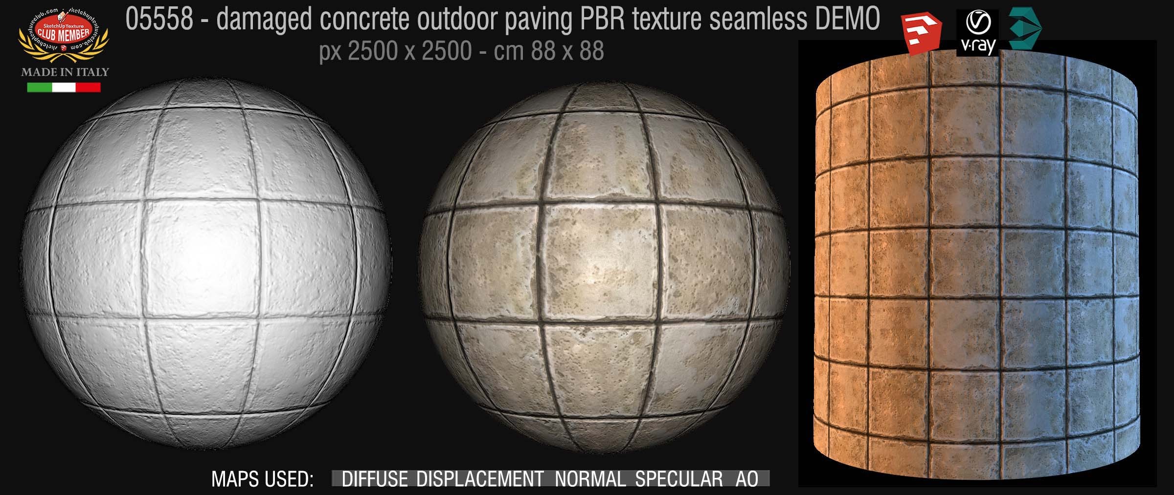 05558 Damaged concrete outdoor paving PBR texture seamless DEMO