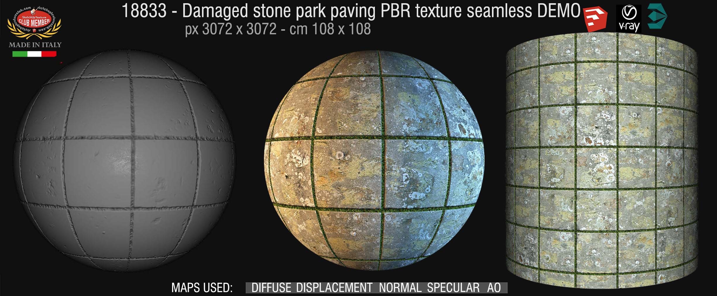 damaged stone park paving PBR texture seamless DEMO