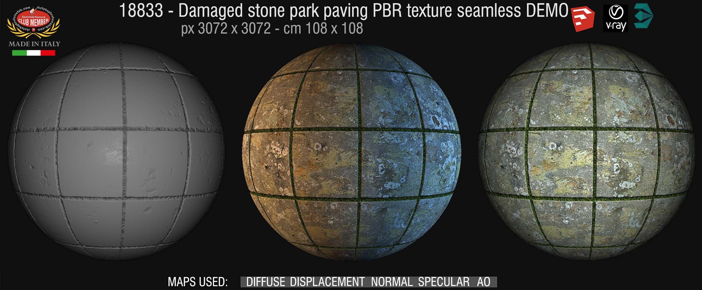 damaged stone park paving PBR texture seamless DEMO