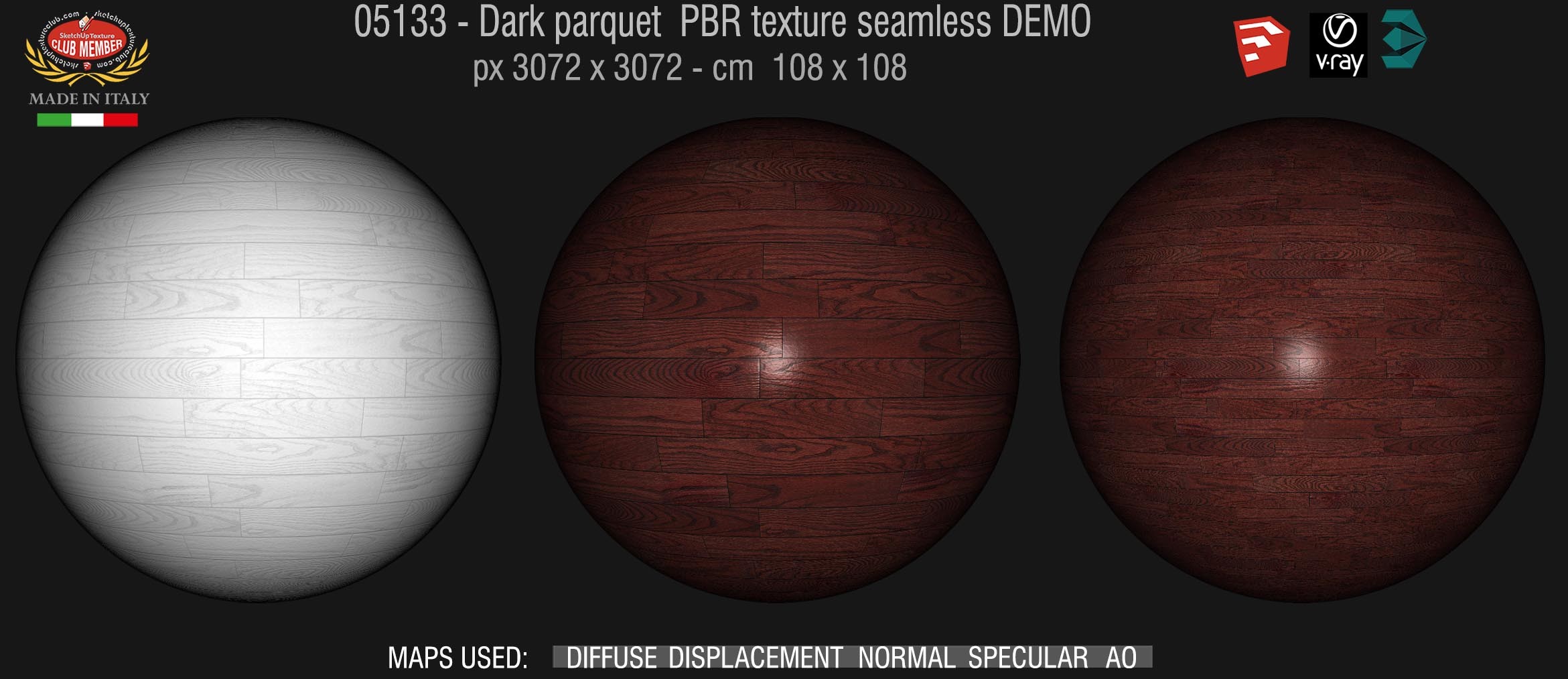 05133 Dark parquet PBR texture seamless DEMO