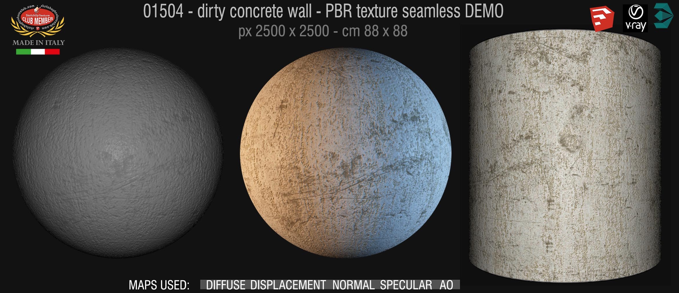 01504 Concrete bare dirty wall PBR texture seamless DEMO