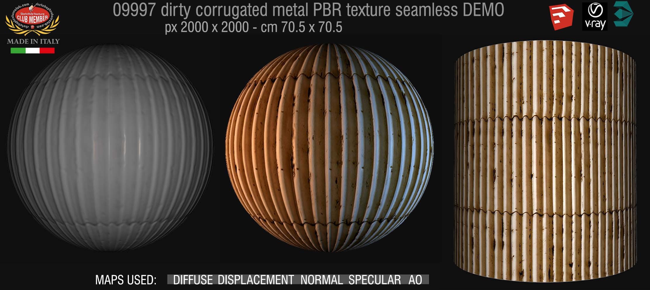09997 Dirty corrugated metal PBR texture seamless DEMO