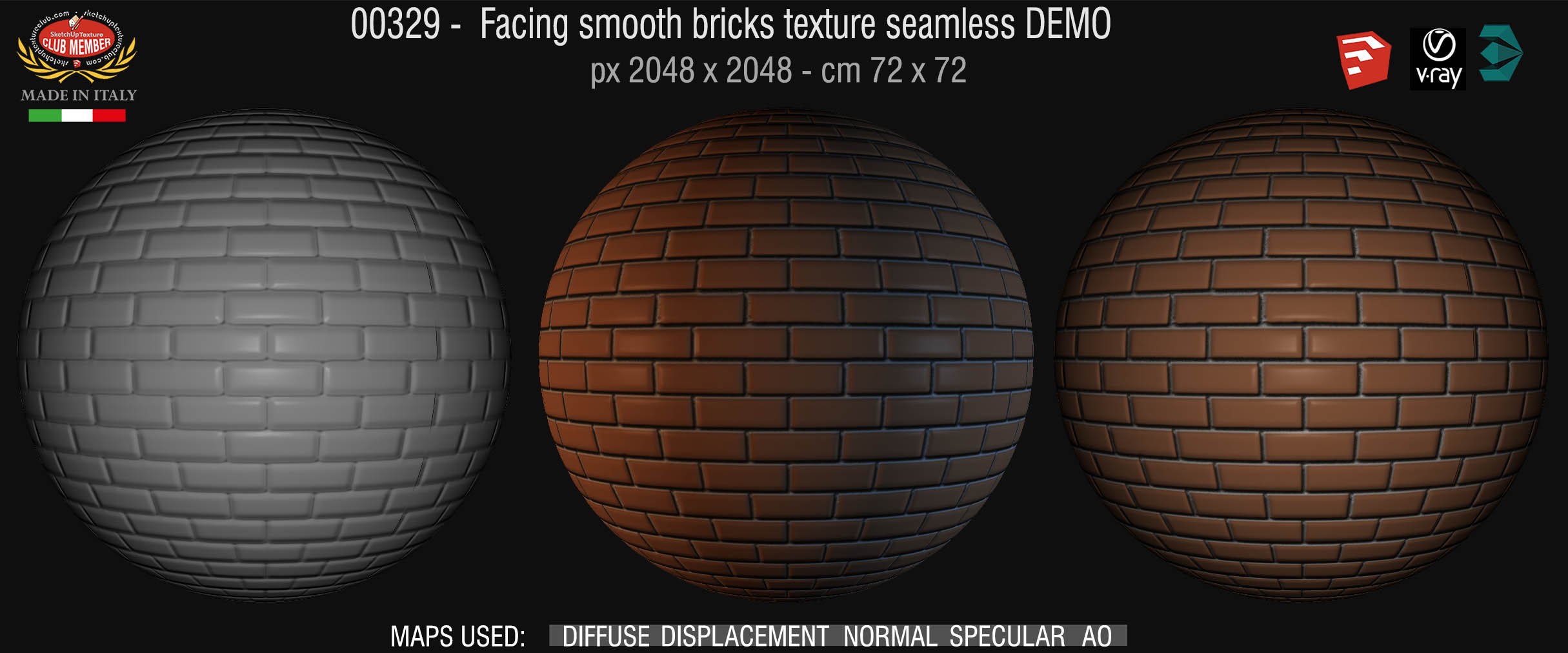 00329 Facing smooth bricks texture seamless + maps DEMO