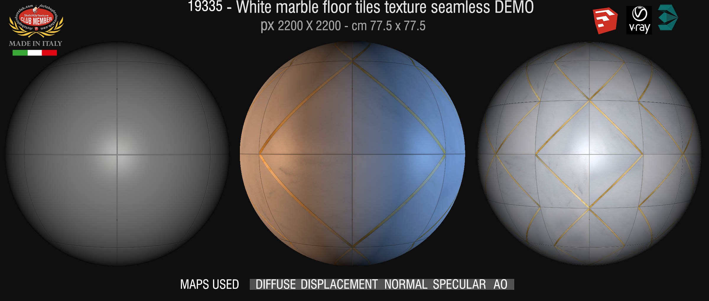 19335 Geometric pattern white marble floor tile texture seamless + maps DEMO