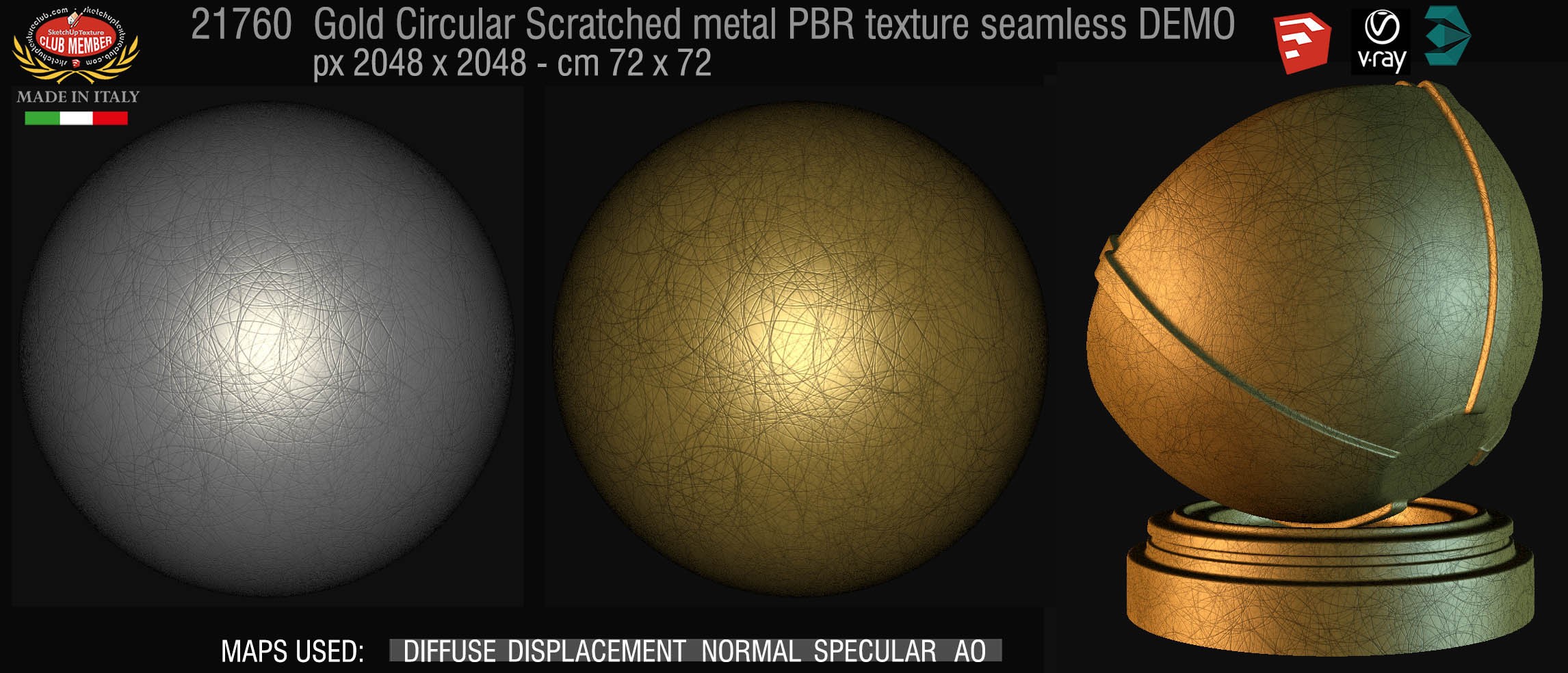 21760 Gold circular Scratched metal PBR texture seamless DEMO