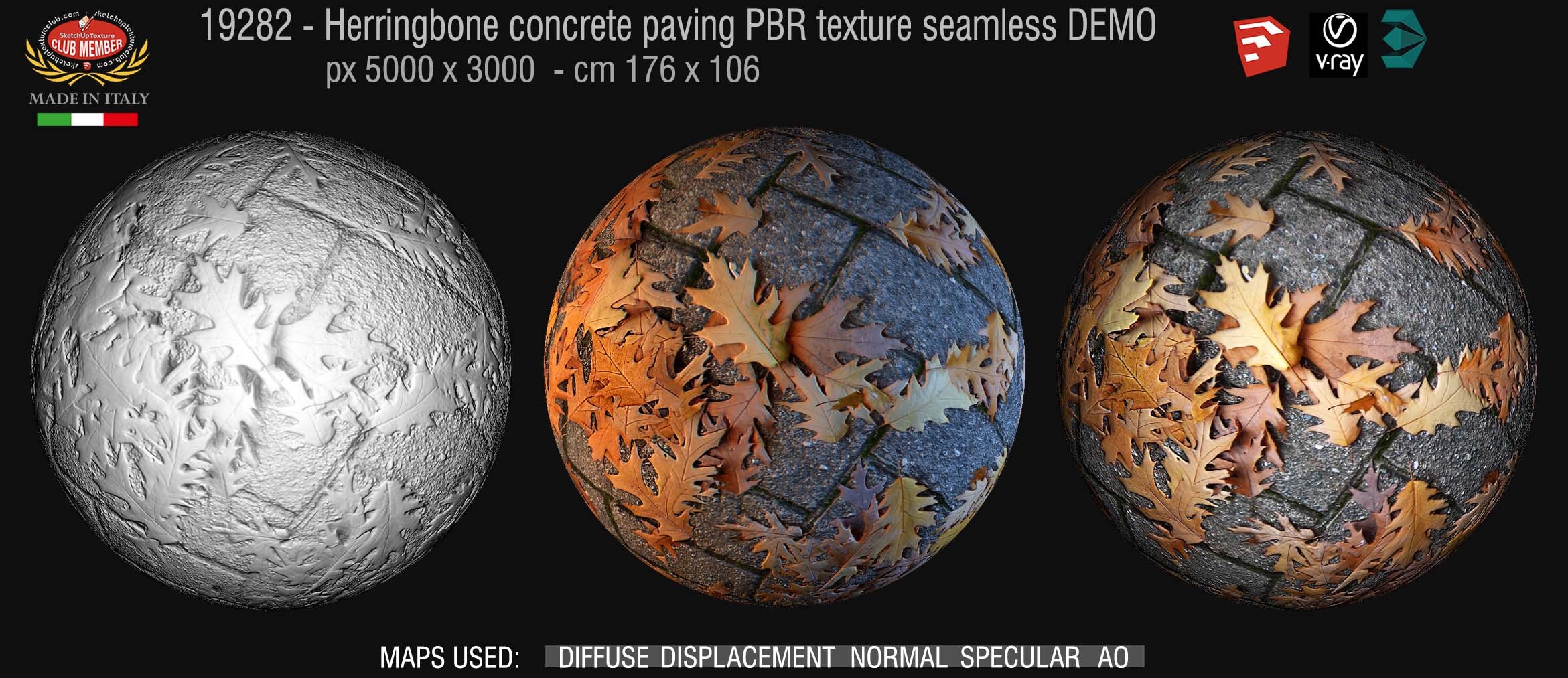 19282 Herringbone concrete paving PBR texture seamless DEMO